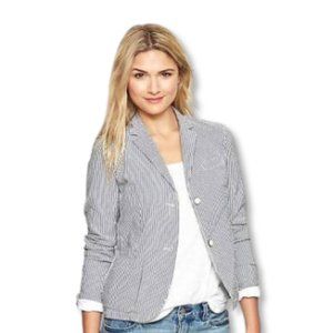 Jones New York Signature Light Unlined Seersucker Black & White Jacket Size 8